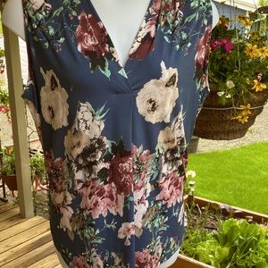 Blue Knit Floral Top